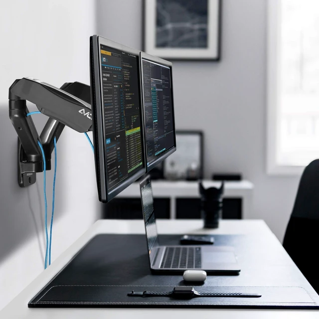 Alt view image 7 of 7 - AVLT Dual 17"-32" Monitor Wall Mount fits Two Flat/Curved Computer Screen | 19.8 lbs Full Motion Height Swivel Tilt Rotation Adjustable Arm - VESA/Cable Management