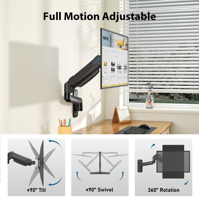 Alt view image 2 of 7 - BONTEC Monitor Wall Mount Arm, 13-42 Inch Screens, Max VESA 200x200mm | VESA Gas Spring Height Adjustable, Max 19.8lbs, Swivel, Tilt, Space-Saving Desk Mount, Easy Installation, Single Arm TV Mount
