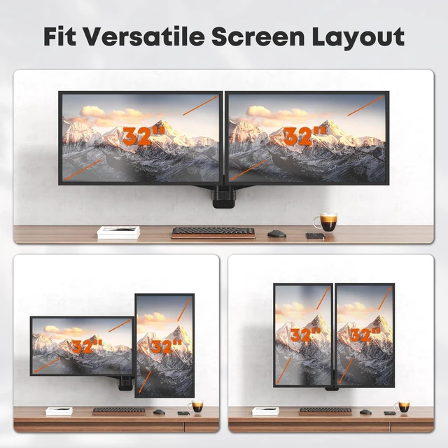 Alt view image 5 of 7 - Dual Monitor Wall Mount for 17-32 inch Flat/Curved Computer Screens | Aviation-Grade Aluminum Gas Spring, Full Motion, Holds Up to 19.8lbs per Arm, VESA 75/100 mm, Black