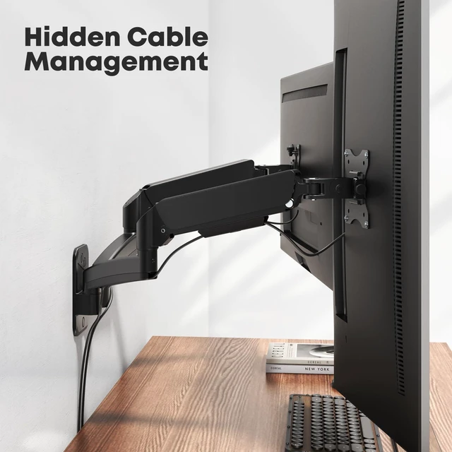 Alt view image 6 of 7 - Dual Monitor Wall Mount for 17-32 inch Flat/Curved Computer Screens | Aviation-Grade Aluminum Gas Spring, Full Motion, Holds Up to 19.8lbs per Arm, VESA 75/100 mm, Black