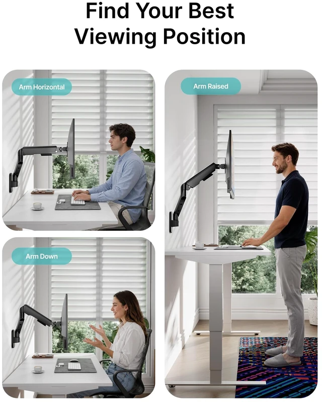 Alt view image 6 of 7 - PEGZONE Single Monitor Wall Arm 17"-40" Ultrawide 26.4Lbs VESA Black | Fully Adjustable, Space Saving Design, VESA 75x75 & 100x100, For Home Office Gaming, Supports Ultrawide Displays