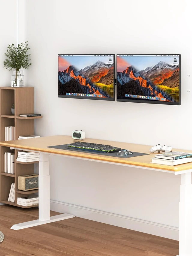 Alt view image 2 of 7 - Bracwiser Dual Monitor Wall Mount for 17 to 32 inch Computer Screens, Each Holds to 22 lbs, Heavy Duty Telescoping Wall Monitor Arms, 75x75/100x100 VESA Horizontal Assembly Wall Mount, Black, WM94X2