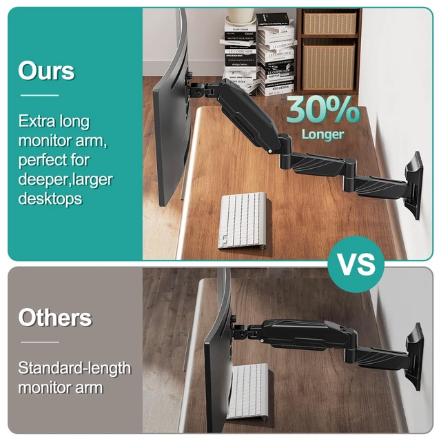 Alt view image 4 of 7 - MOUNT PRO Monitor Wall Mount for 13 to 32 inch Computer Screen, Extra Long Adjustable Single Wall Mount Monitor Arm, Full Motion Vesa Wall Bracket 100x100, Hold up to 17.6lbs, Black