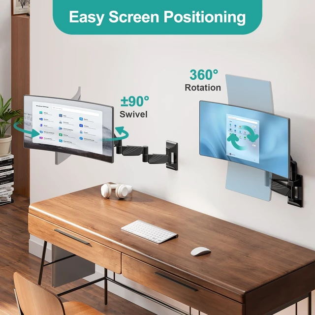 Alt view image 5 of 7 - MOUNT PRO Monitor Wall Mount for 13 to 32 inch Computer Screen, Extra Long Adjustable Single Wall Mount Monitor Arm, Full Motion Vesa Wall Bracket 100x100, Hold up to 17.6lbs, Black
