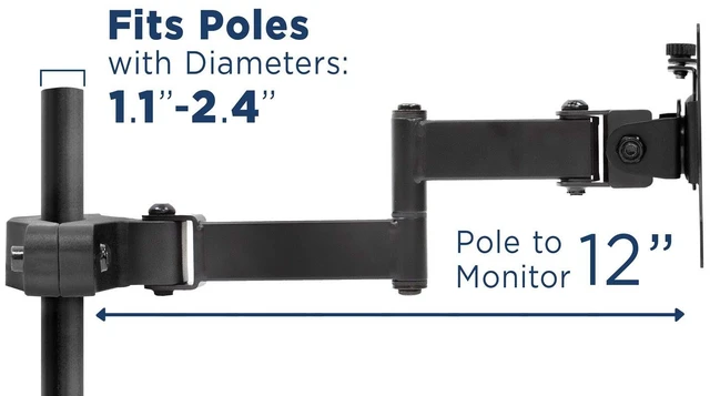 Alt view image 7 of 7 - Mount-It! Universal Full Motion Steel Pole Mount with Articulating Arm and Removable VESA Plate for 17 to 32 Inch Monitors & TVs, VESA 75x75 & 100x100 Compatible, Black (MI-391)