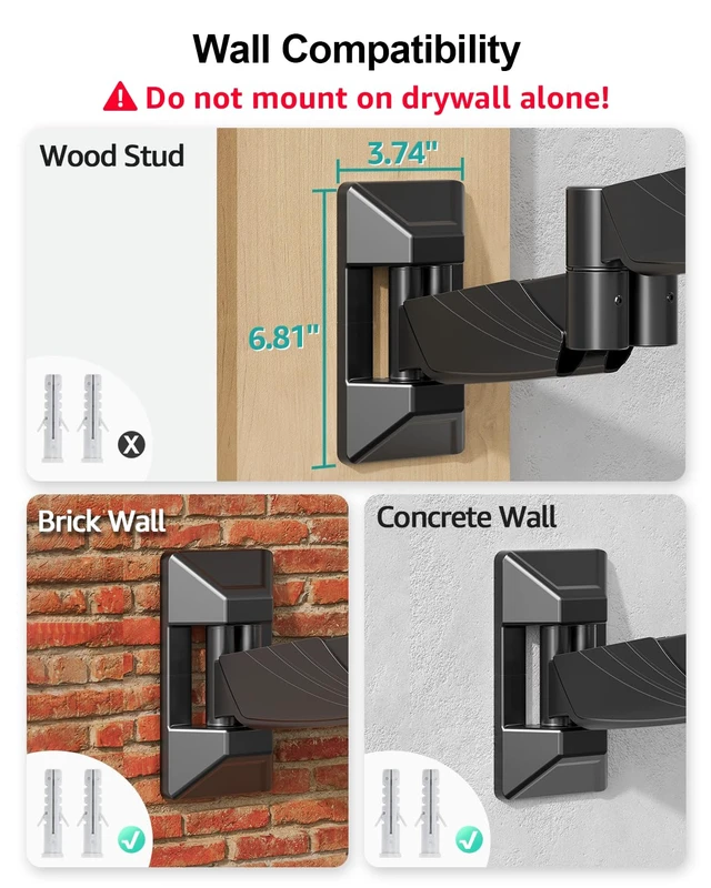 Alt view image 5 of 7 - MOUNT PRO Monitor Wall Mount for 13 to 32 Inch Screens, Holds up to 19.8lbs | Single Monitor Mount with Tilt/Swivel/Rotation Adjustable, Gas Spring Wall Arm VESA Mount 75x75mm/100x100mm