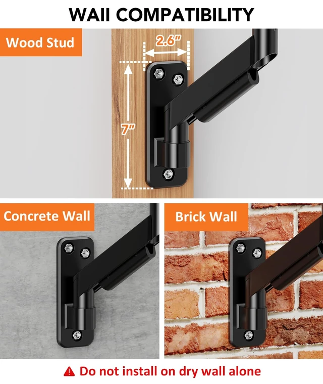 Alt view image 4 of 7 - Single Monitor Wall Mount for 17 to 32 inch Flat/Curved Computer Screens,Full Motion Adjustable Monitor Wall Arm Holds Up to 22lbs,VESA Wall Mount 75x75/100x100, Black