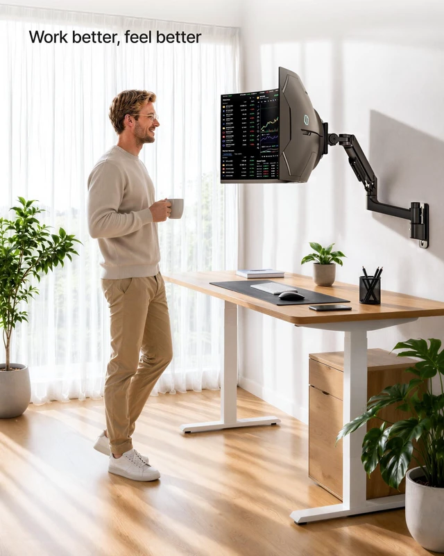 Alt view image 7 of 7 - PEGZONE Single Monitor Wall Mount for 17-49 Inch Curved Ultrawide Screens | Heavy Duty Gas Spring Computer Arm Holds up to 44 lbs Fits 75x75/100x100 VESA, Full Motion Tilt, Swivel & Height Adjust