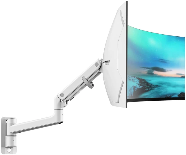 Main image of monTEK Single Monitor Wall Mount, 1757" Gas Spring Arm, Heavy Duty, White | Fits Max 57" Curved & Ultrawide Monitors, Holds Up to 59.4 Lbs, Full Motion Wall Mount, Compatibleith 75/100mm VESA