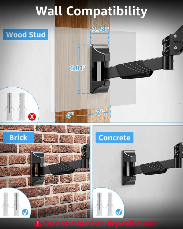 Alt view image 6 of 7 - MOUNTUP Monitor Wall Mount for 22-43 Inch Curved Screens, Holds 2.2 to 33.1 lbs, Ultrawide Computer Monitor Wall Mount, Heavy Duty Wall Monitors Arm, 75x75 mm to 200x200 mm Vesa Mounts