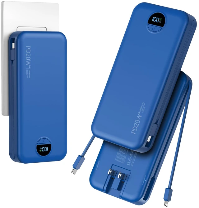 Main image of Portable Charger Power Bank 20000mAh with Built in Cables & Wall Plug | PD20W USB-C Fast Charging Cell Phone Charger Battery Pack,LED Display Travel Battery Bank for All iPhone,Android