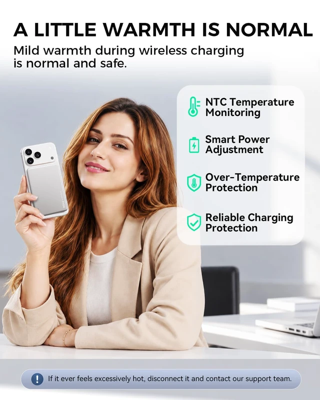 Alt view image 4 of 7 - FIOK Magnetic Power Bank for iPhone ,5000mAh Slim Portable Charger | MagSafe Compatible, 8mm Thin, 4.0 oz Light, Up to 20W USB-C Wired, Up to 15W Wireless, 12N Magnetic Hold(Silver)