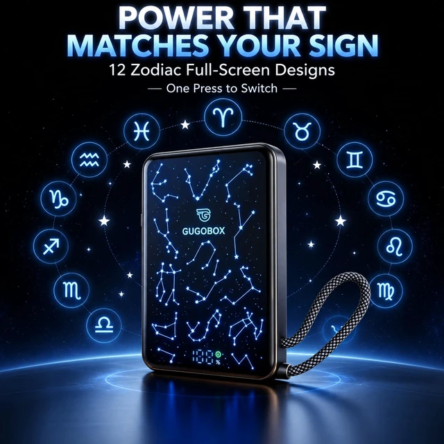 Alt view image 2 of 7 - Magnetic Power Bank 10000mAh, Built-in USB-C Cable, Zodiac LED Display | 22.5W Wired & 15W Wireless Charging, Magnetic Portable Charger with Strap, for iPhone 17/16/15/14/13/12 and Apple Watch