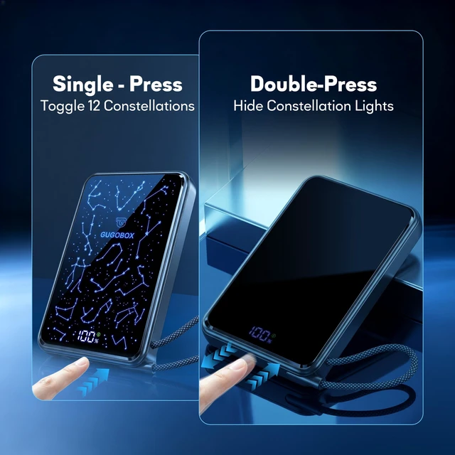 Alt view image 6 of 7 - Magnetic Power Bank 10000mAh, Built-in USB-C Cable, Zodiac LED Display | 22.5W Wired & 15W Wireless Charging, Magnetic Portable Charger with Strap, for iPhone 17/16/15/14/13/12 and Apple Watch