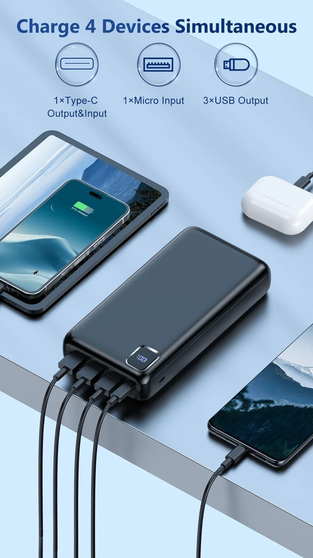 Alt view image 3 of 6 - Portable Charger Power Bank 50000mAh, 30W PD Fast-Charge Battery Pack | 4 Outputs & 2 Inputs, Digital Display,Lightweight, For Camping, Phone Charger for iPhone 17/16/15/14/13, Samsung, Android