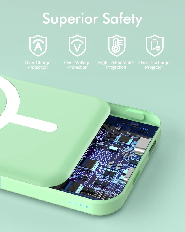 Alt view image 7 of 7 - podorufor MagSafe Power Bank 5000mAh, Ultra-Slim Magnetic Portable Charger | 20W PD Fast Charging, Travel Essentials with USB-C Cable Wireless Battery Pack for iPhone 18/17/16/15/14/13/12 Series-Green