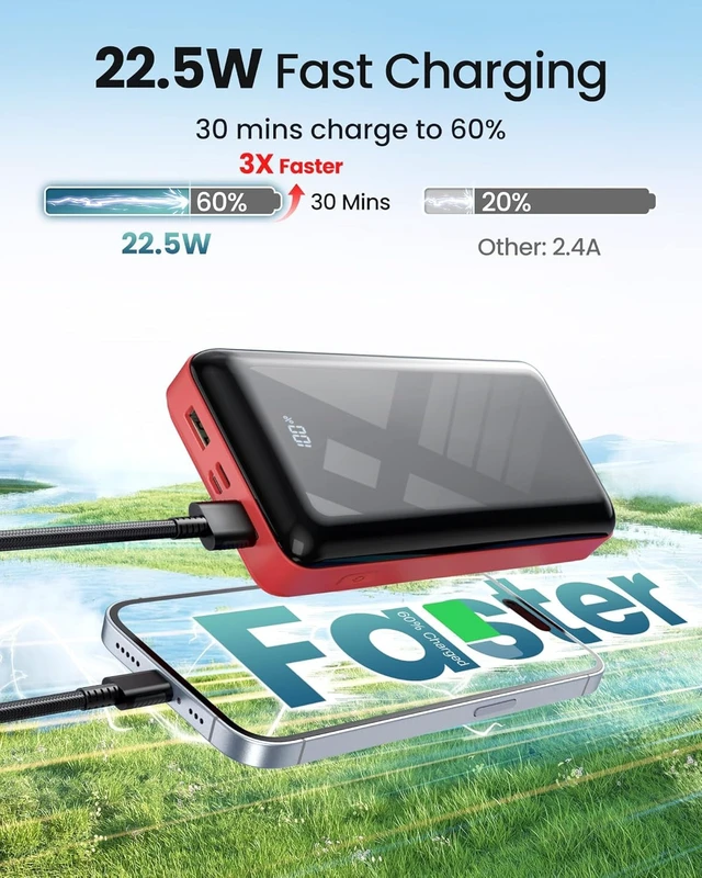 Alt view image 3 of 7 - Power Bank 50000mAh 22.5W Fast Charging Portable Charger USB C Battery Pack | 3 Outputs & 2 Inputs, LED Display, High Capacity External Cell Phone Battery Bank for iPhone 18/17/16/15/14, iPad, Android