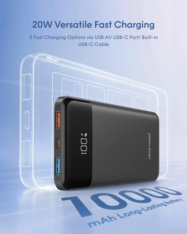 Alt view image 2 of 7 - charmast Portable Charger Fast Charging,Built-in 4 Cables,6 Outs & 4 Inputs | 22.5W 10000 mAh Power Bank USB C Battery Pack Charge 6 Devices at Once,compatible with iPhone,iPad,SamsungTravel Essential