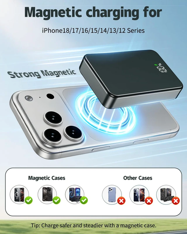 Alt view image 5 of 7 - ZIKIHAA Magnetic Power Bank 26800mAh for Magsafe Portable Charger, Gray | Aluminum Alloy Large Capacity 20W USB-C in&Out Wireless Fast Charging for iPhone 18/17Pro Max/16/15/14/13/12 Series