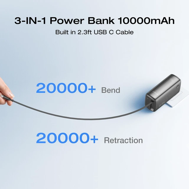 Alt view image 5 of 7 - EF ECOFLOW Rapid 45W Power Bank 3-in-1 Portable Charger with Foldable Wall Plug, USB C 2.3ft Cable And USB-C Port,10000mAh Battery Bank Fast Charging for iphone 17/16/15 Series, Galaxy, ipad, and More