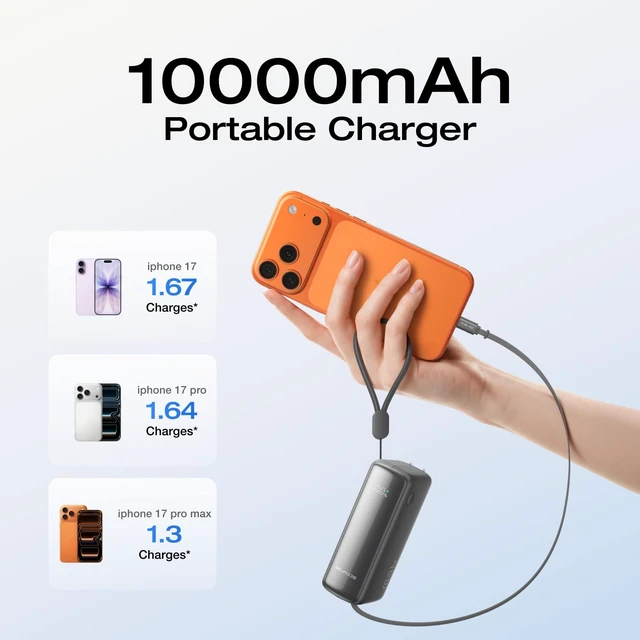 Alt view image 6 of 7 - EF ECOFLOW Rapid 45W Power Bank 3-in-1 Portable Charger with Foldable Wall Plug, USB C 2.3ft Cable And USB-C Port,10000mAh Battery Bank Fast Charging for iphone 17/16/15 Series, Galaxy, ipad, and More
