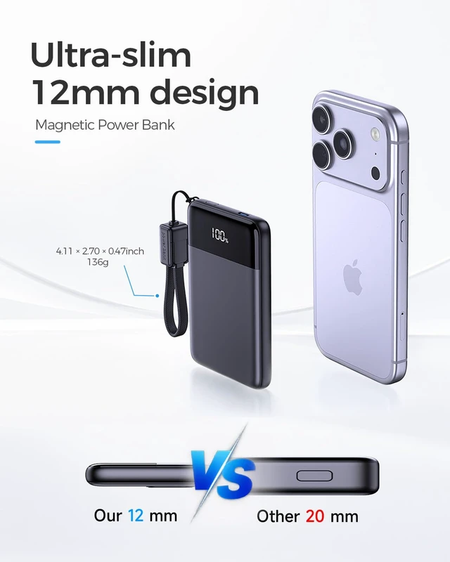 Alt view image 3 of 7 - MagSafe Portable Charger 5000mAh, Ultra Slim Wireless Magnetic Power Bank | Travel Essentials 20W Fast Charging with USB C Cable, 15W Wireless Battery Pack for iPhone 18/17/16/15/14/13/12 Series
