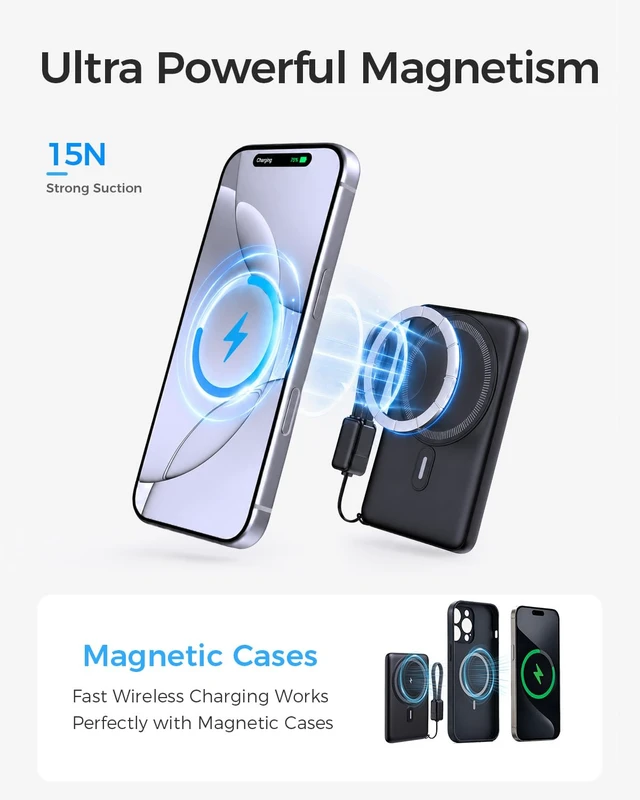 Alt view image 4 of 7 - MagSafe Portable Charger 5000mAh, Ultra Slim Wireless Magnetic Power Bank | Travel Essentials 20W Fast Charging with USB C Cable, 15W Wireless Battery Pack for iPhone 18/17/16/15/14/13/12 Series
