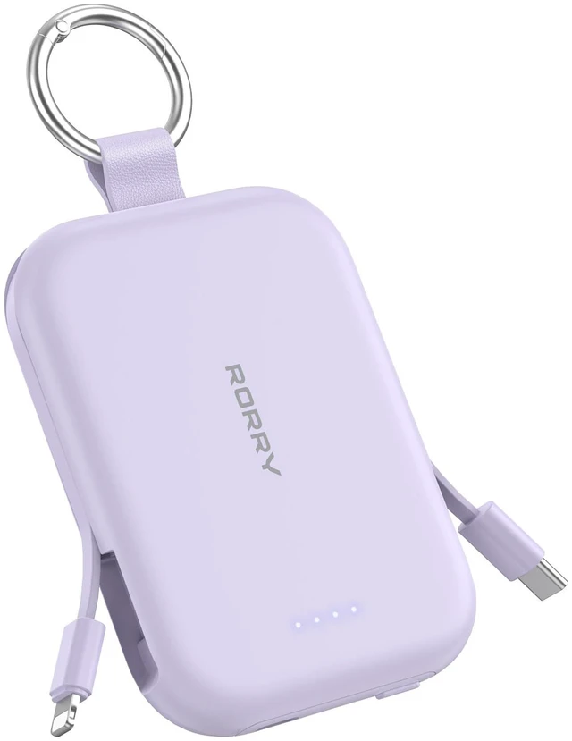 Main image of RORRY CharmGo Portable Charger, 5000mAh Power Bank with Built-in Cables | 20W,Keychain,Travel Essential,Battery Pack,USB-C,Compact,All in Mini,for iPhone18 Pro Max/17-15,for AirPods 3/4/Pro,for iPad