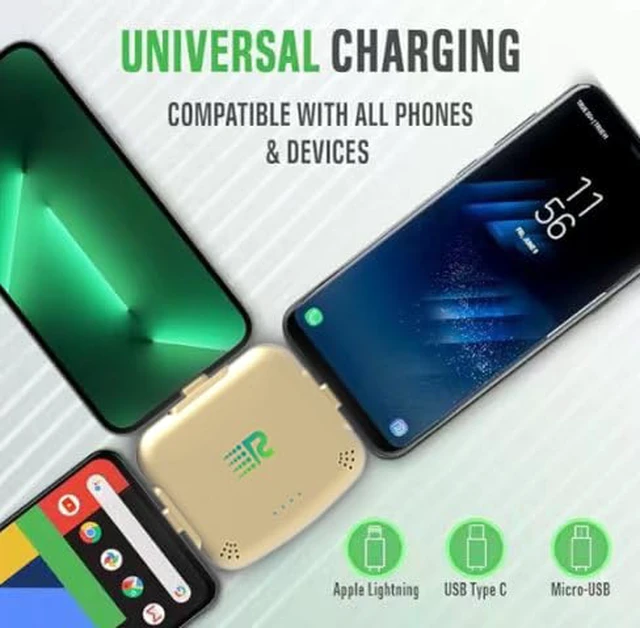 Alt view image 2 of 6 - Rush Charge Universe Mini Power Bank Portable Charger Lightning USB-C Gold | 3300mah, 2.4A, 3 in 1 Portable Charger Fast Charging Lightning, Type C Micro-USB Pre-Charged Pass Through Charges 3 Devices