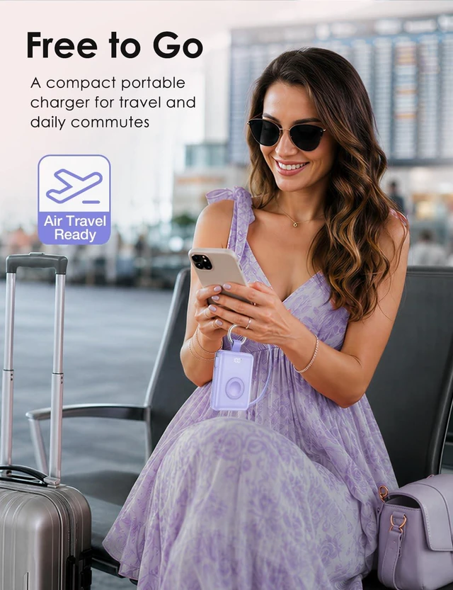 Alt view image 7 of 7 - Portable Charger 10000mAh 22.5W Power Bank with Cables&iWatch Charger | Fast charging, LED display, TSA approved, Compact Keychain Battery Pack for iWatch Series, iPhone 18/17/16/15/14/13, Purple