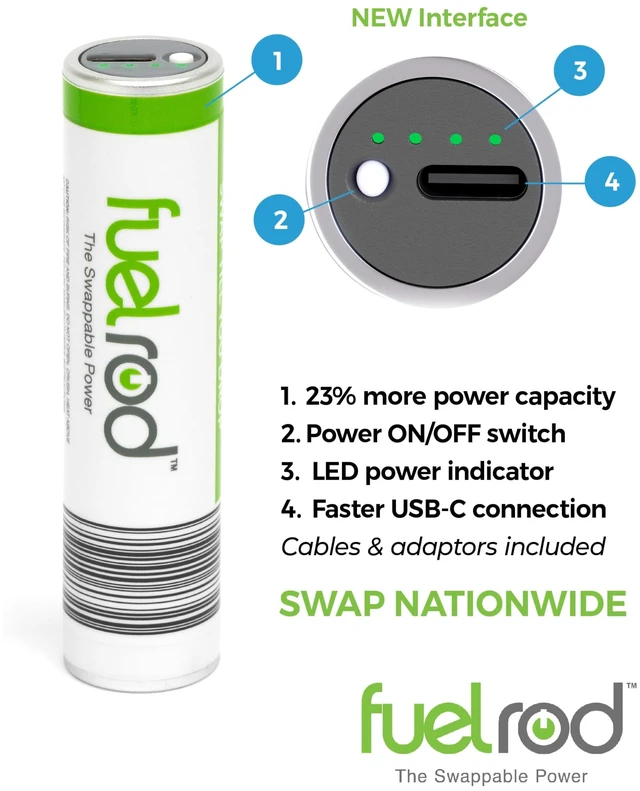 Alt view image 2 of 6 - FuelRod USB-C Portable Charger Kit - Pack of 2 - Includes All Cables & Adapters Compatible with All Tablets & Smart Phones, Rechargeable Backup Power Bank, Swap for Charged Rod at Kiosk