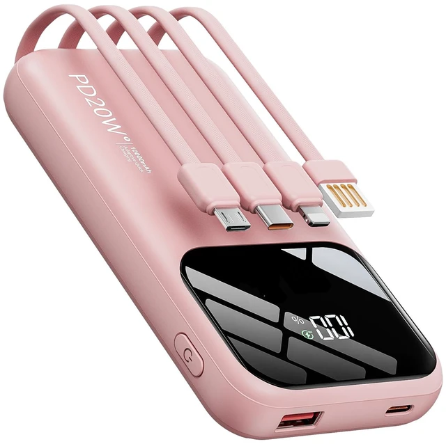 Main image of Fast Charging Portable Charger 10000mAh with Built-in 4 Cables | 5 Outputs 2 Inputs,Slim Power Bank,Travel Essentials,LED Display,External Battery pack for iPhone,for iPad & More