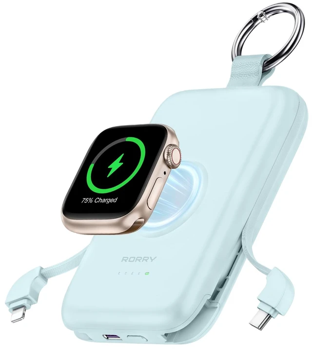 Main image of RORRY CharmGo Portable Charger, 10000mAh 20W Fast Charging Power Bank | Built-in Cables, Travel Keychain Battery Pack Essentials for Apple Watch 1~12 Series/Ultra/SE & iPhone 18 Pro Max/17/16/15