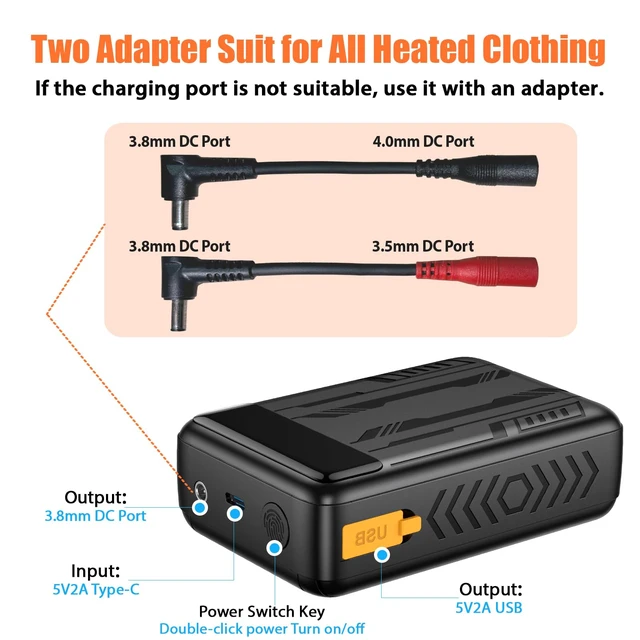 Alt view image 2 of 7 - Whsahans 7.4V 5V 20000mah Battery Pack for Heated Veats Jackets for ORORO, Venustas, Rechargeable Power Bank Battery Pack for Heating Vests Jackets Hoodies Pants Coat Suit with DC Port for Men Women