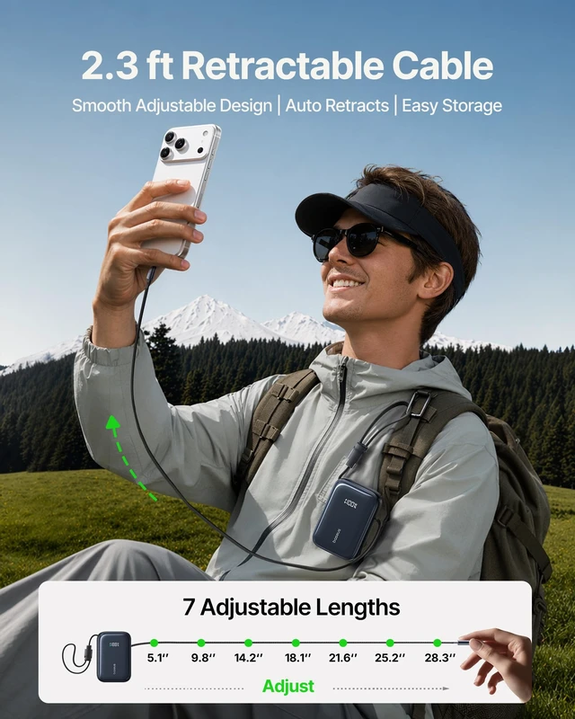 Alt view image 3 of 7 - Baseus PicoGo AR11 45W 10000mAh Portable Charger, Retractable USB-C Cable | Dual Built-in USB-C Cables, retractable & detachable 2in1 design, Compact Travel Power Bank for iPhone 18/17/16/15
