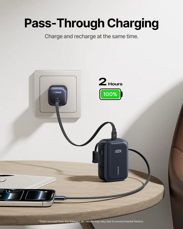 Alt view image 6 of 7 - Baseus PicoGo AR11 45W 10000mAh Portable Charger, Retractable USB-C Cable | Dual Built-in USB-C Cables, retractable & detachable 2in1 design, Compact Travel Power Bank for iPhone 18/17/16/15