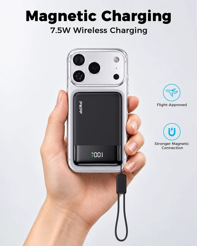 Alt view image 2 of 7 - Magnetic Power Bank, 5000mAh Magsafe Phone Charger with USBC Lanyard Cable | 20W Travel Essentials MagSafe-Compatible Battery Pack, Wireless Battery Pack for iPhone 12-18 Series and More