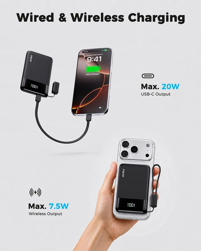 Alt view image 5 of 7 - Magnetic Power Bank, 5000mAh Magsafe Phone Charger with USBC Lanyard Cable | 20W Travel Essentials MagSafe-Compatible Battery Pack, Wireless Battery Pack for iPhone 12-18 Series and More