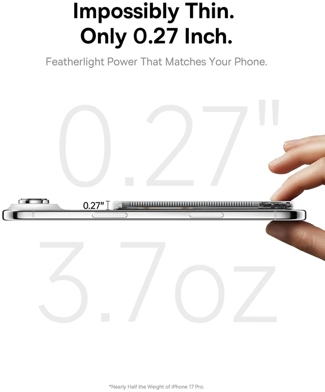Alt view image 2 of 7 - Baseus Picogo Air AM71 CCC Certified 5000mAh Ultra Slim Power Bank 0.27 " | Magnetic Wireless Charging, Built-in 22.5W USB-C Cable, Fast charging, Compatible With iPhone 18/17/16/15/14/13 Only