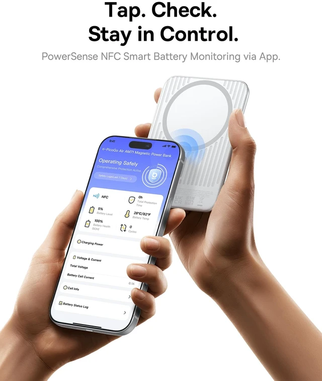 Alt view image 3 of 7 - Baseus Picogo Air AM71 CCC Certified 5000mAh Ultra Slim Power Bank 0.27 " | Magnetic Wireless Charging, Built-in 22.5W USB-C Cable, Fast charging, Compatible With iPhone 18/17/16/15/14/13 Only