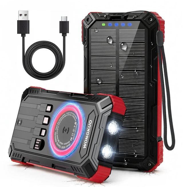 Main image of Solar Charger Power Bank - 49800mAh QC3.0 Fast Charging Portable Charger | 5V/3.1A Wireless Solar Battery Charger Built-in 4 Cables with USB C & Flashlight, Power 6 Devices for iPhone/Android