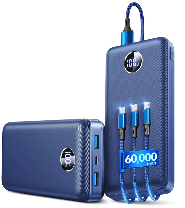 Main image of 60000mAh 22.5W Fast Charge Portable Charger, for 5-Devices Power Bank | 45% Larger Capacity, 10 times for iPhone, with 3-in-1 Cable, External Battery Pack for Phones/iPad, Travel Camping Essential