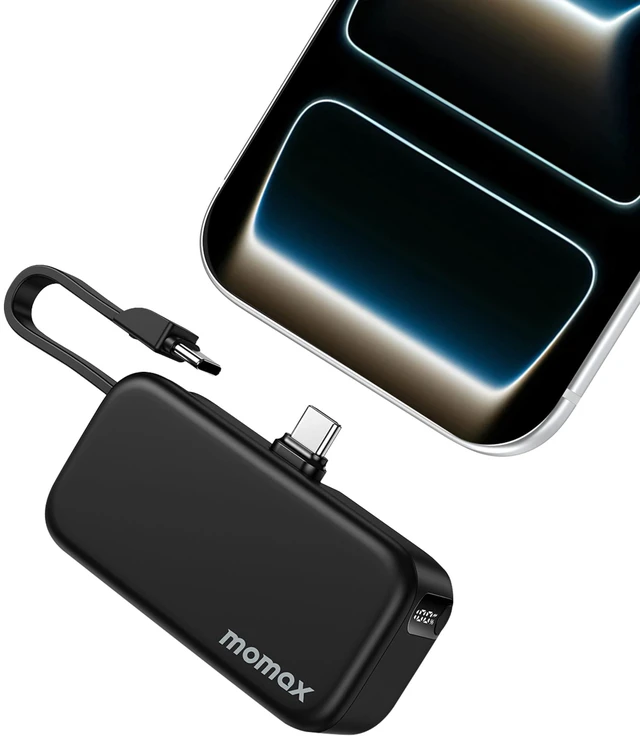 Main image of MOMAX Portable Charger 5000mAh Small Power Bank Wireless Portable Charger | PD 20W Fast Charging, 3 USB-C Port, LED Battery Display, Mini, Smart Temperature Control for iPhone 17 16 15 Pro Max, Black