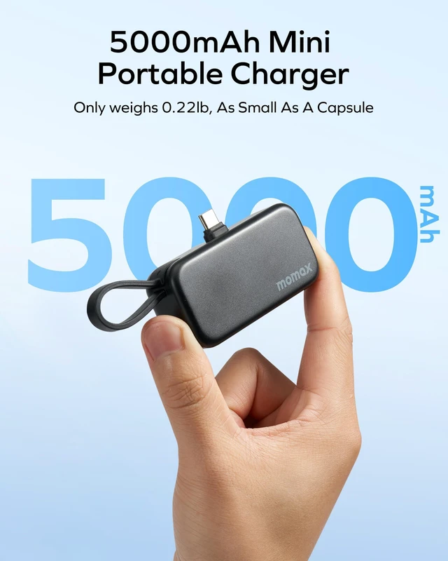 Alt view image 2 of 7 - MOMAX Portable Charger 5000mAh Small Power Bank Wireless Portable Charger | PD 20W Fast Charging, 3 USB-C Port, LED Battery Display, Mini, Smart Temperature Control for iPhone 17 16 15 Pro Max, Black