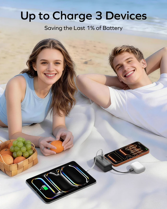 Alt view image 3 of 7 - MOMAX Portable Charger 5000mAh Small Power Bank Wireless Portable Charger | PD 20W Fast Charging, 3 USB-C Port, LED Battery Display, Mini, Smart Temperature Control for iPhone 17 16 15 Pro Max, Black