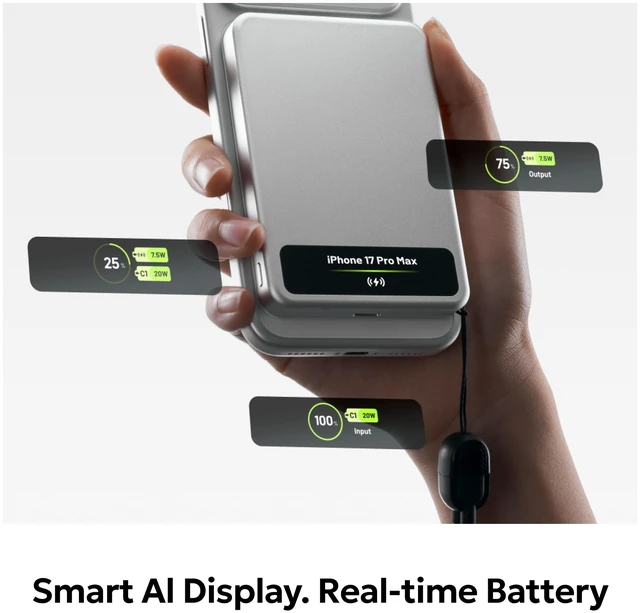 Alt view image 2 of 7 - SHARGE Vision Mag MagSafe Power Bank, Qi2 15W Magnetic Portable Charger | 5000mAh Ultra Slim Magnetic Power Bank with Built-in Cable 20W Max USB C Wired Charging for iPhone 17 Pro