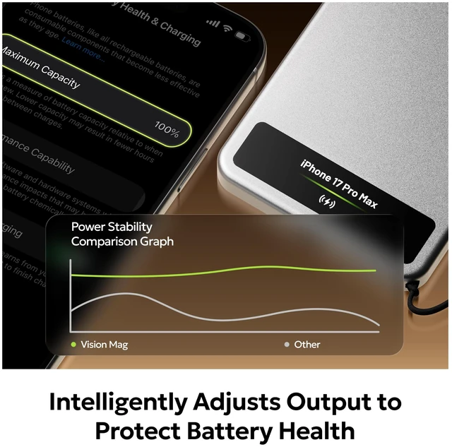 Alt view image 3 of 7 - SHARGE Vision Mag MagSafe Power Bank, Qi2 15W Magnetic Portable Charger | 5000mAh Ultra Slim Magnetic Power Bank with Built-in Cable 20W Max USB C Wired Charging for iPhone 17 Pro