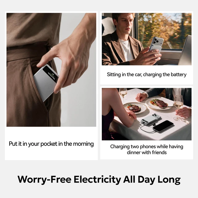 Alt view image 5 of 7 - SHARGE Vision Mag MagSafe Power Bank, Qi2 15W Magnetic Portable Charger | 5000mAh Ultra Slim Magnetic Power Bank with Built-in Cable 20W Max USB C Wired Charging for iPhone 17 Pro