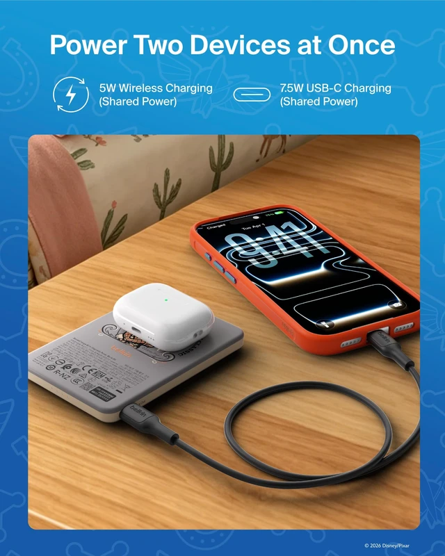 Alt view image 5 of 7 - Belkin Disney Toy Story 5 Magnetic Power Bank 5000mAh Portable Charger | Wireless Charging Battery Pack, iPhone 17, iPad, Samsung Galaxy, Pixel, Ultra Slim, USB C Port, USB C Cable, Charge 2 Devices