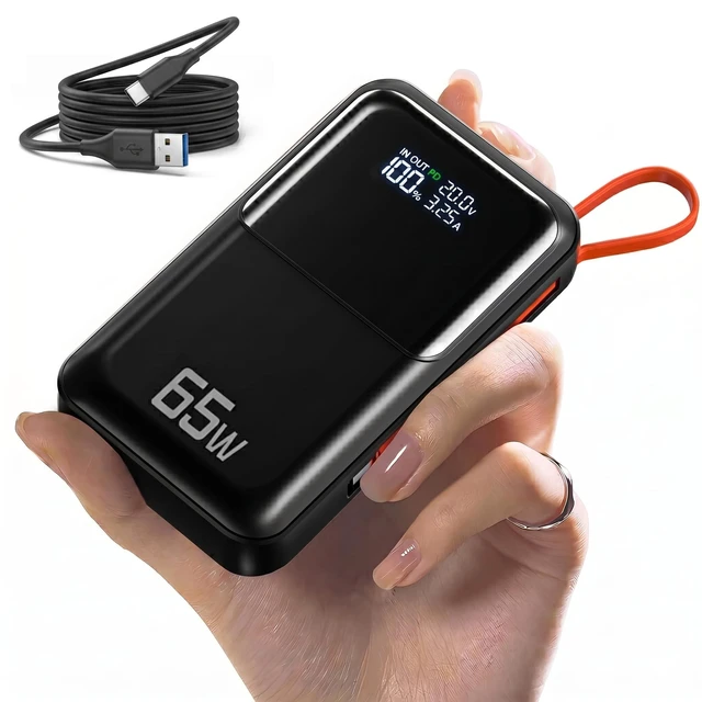 Main image of 65W Portable Laptop Charger - 26,800mAh Power Bank with Built-in USB-C Cables, 3-Port 130W Total Fast Charging for MacBook/iPhone/Steam Deck|TSA-Approved Travel Essential Airplane Safe (Black)